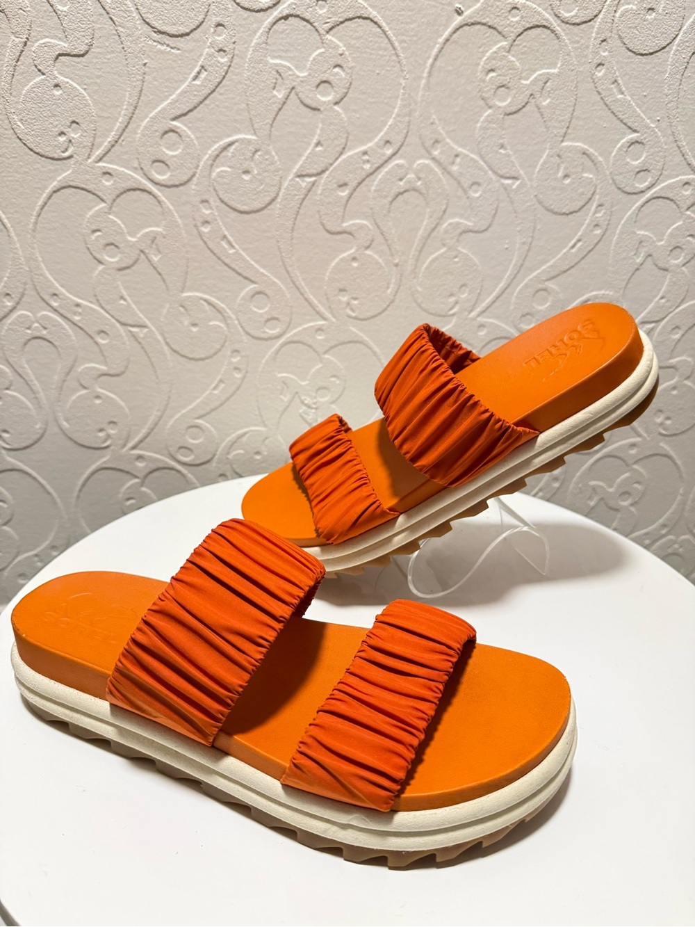 Sorel Orange Ruched Double-Strap Platform Slide Sandals